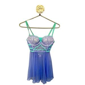 Victorias Secret Purple Lace Bustier Top Mesh Boning Size 34B Lingerie